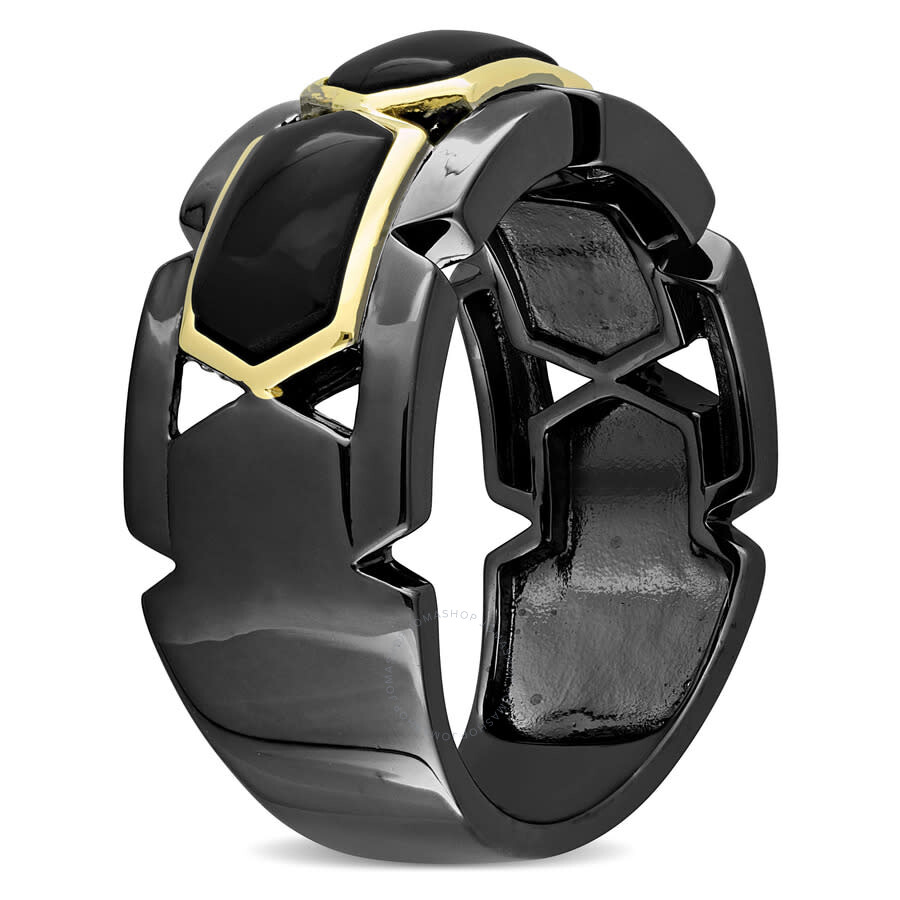 Amour 2 3/8 Ct Tw Black Onyx Station Men's Ring In 2-tone Sterling Silver With Yellow Gold Plating In Yellow