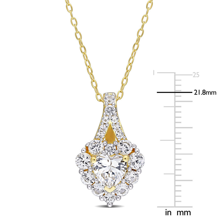 Amour 2 7/8 Ct Tgw Created White Sapphire Halo Heart Pendant With Chain In Yellow Plated Sterling Si In Yellow