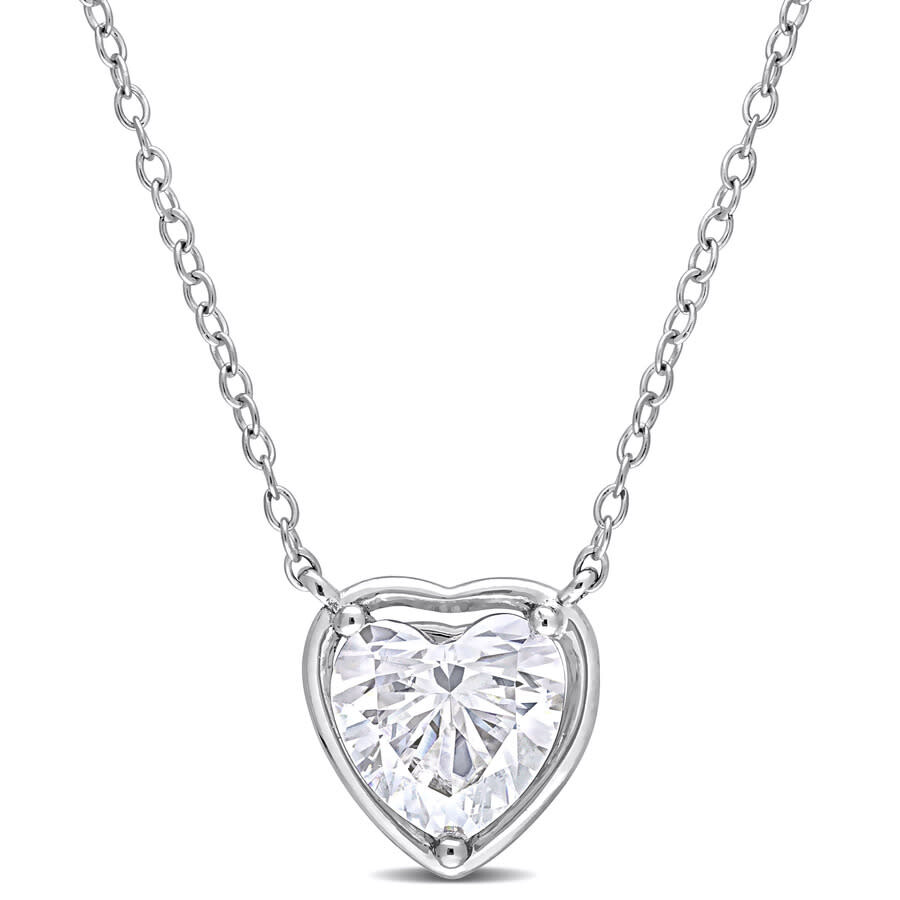 Amour 2 Ct Tgw Created Moissanite Halo Heart Pendant With Chain In Sterling Silver In White