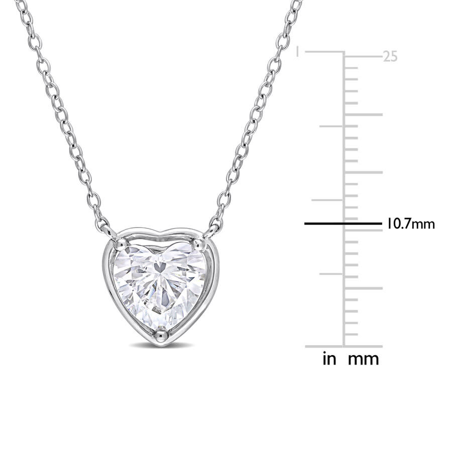 Amour 2 Ct Tgw Created Moissanite Halo Heart Pendant With Chain In Sterling Silver In White