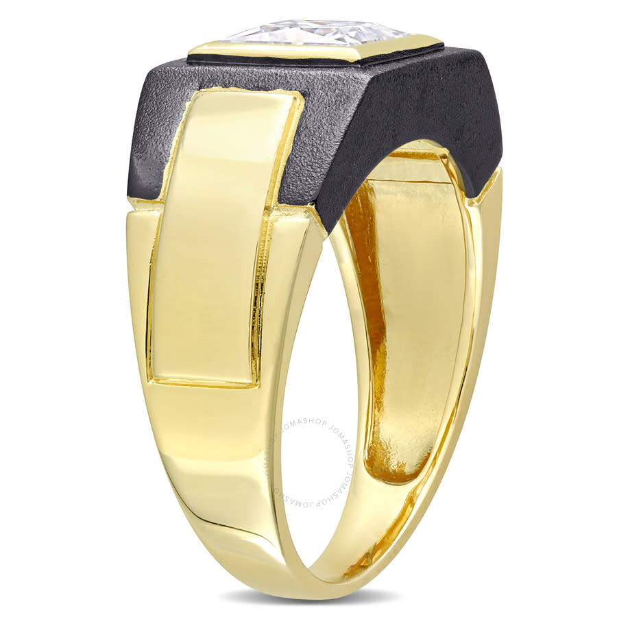 Amour 2 Ct Tw Moissanite Solitaire Men's Ring In 2-tone Sterling Silver With Yellow Gold & Black Rho In Yellow