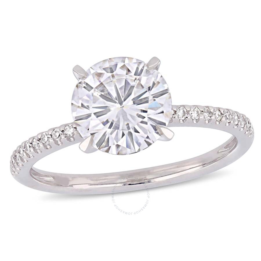 Amour 2 Ct Dew Created Moissanite And 1/10 Ct Tw Diamond Engagement Ring In 14k White Gold In Gold / Gold Tone / White
