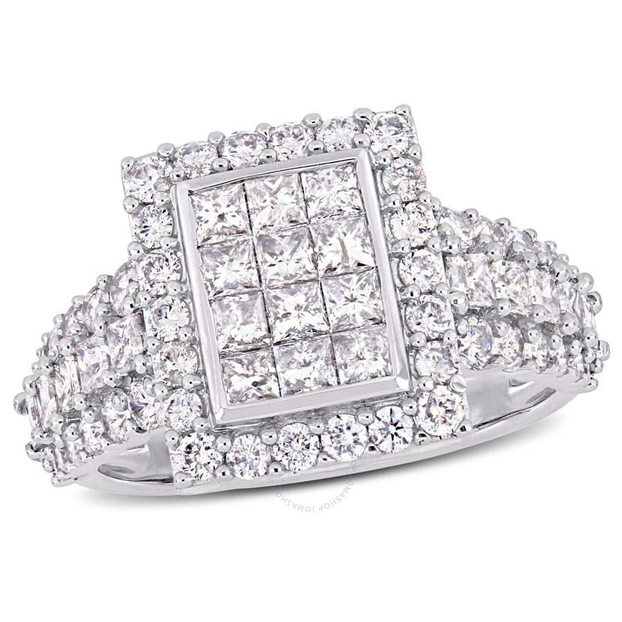 Amour 2 Ct Tw Princess And Round-cut Diamond Cluster Square Engagement Ring In 14k White Gold In Gold / Gold Tone / White