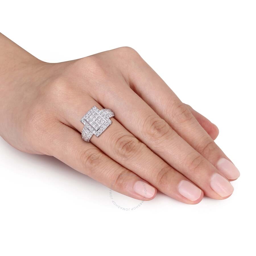 Amour 2 Ct Tw Princess And Round-cut Diamond Cluster Square Engagement Ring In 14k White Gold In Gold / Gold Tone / White