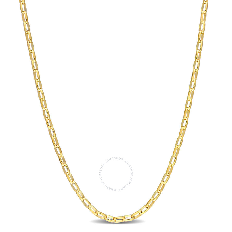 Amour Fancy Rectangular Rolo Chain Necklace In Yellow Plated Sterling Silver In Yellow