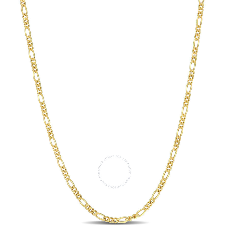 Amour 2.2mm Figaro Chain Necklace In Yellow Plated Sterling Silver In Yellow