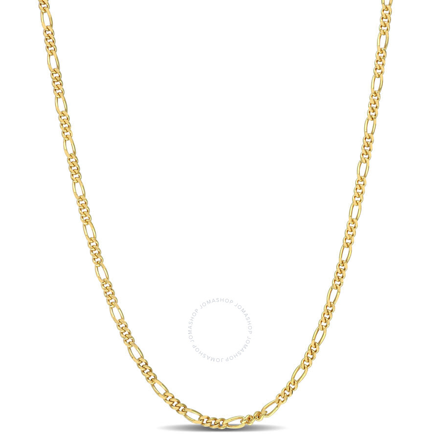 Amour 2.2mm Figaro Chain Necklace In Yellow Plated Sterling Silver In Yellow