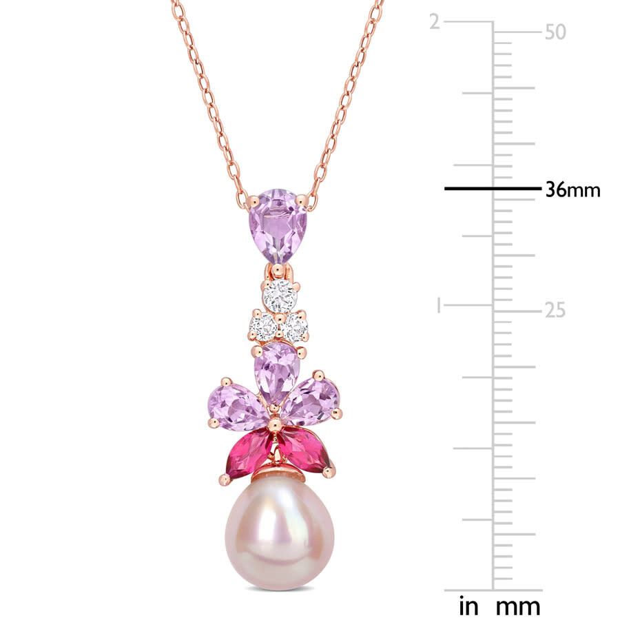 Amour 9.5-10mm Pink Freshwater Cultured Pearl 2 3/8 Ct Tgw Rose De France And White And Pink Topaz F In Pink
