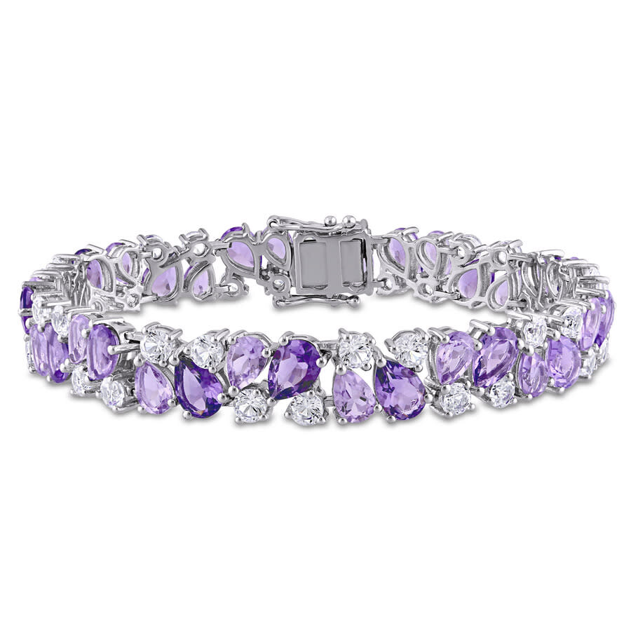 Amour 27 1/6 Ct Tgw Rose De France Amethyst And Created White Sapphire Vintage Bracelet In Sterling In White