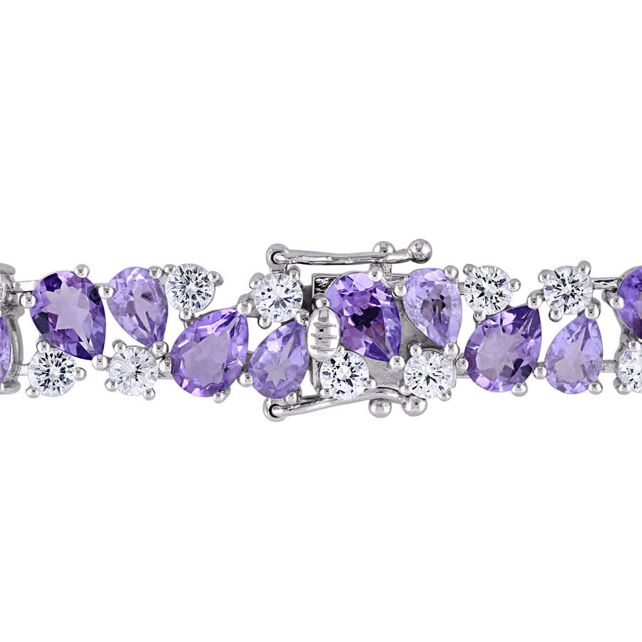 Amour 27 1/6 Ct Tgw Rose De France Amethyst And Created White Sapphire Vintage Bracelet In Sterling In White