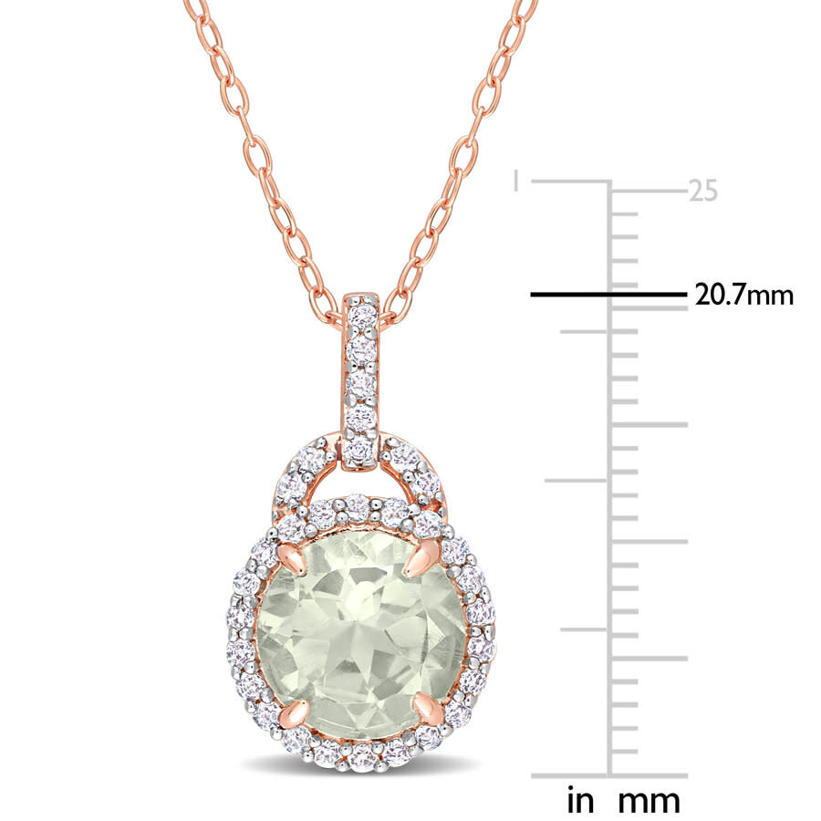 Amour 3 1/4ct Tgw Green Quartz And White Topaz Halo Pendant With Chain In Rose Plated Sterling Silve In Pink