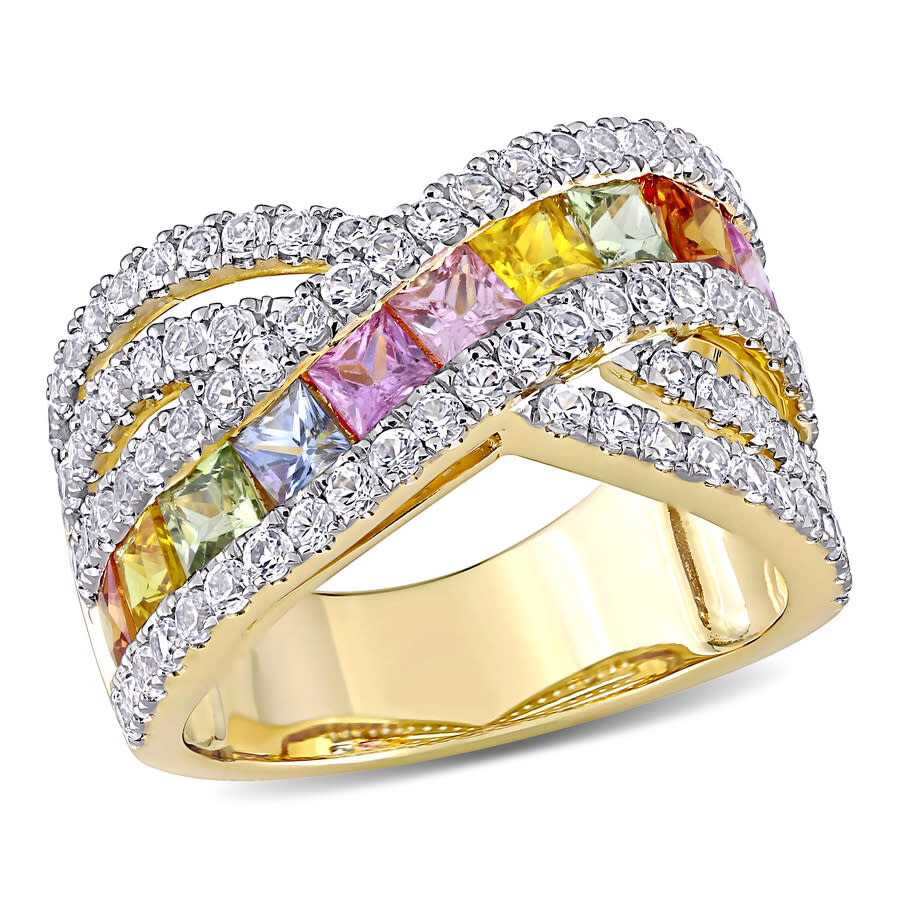 Shop Amour 3 3/4 Ct Tgw Multi-color Sapphire Crisscross Ring In 14k Yellow Gold