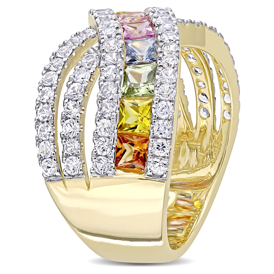 Shop Amour 3 3/4 Ct Tgw Multi-color Sapphire Crisscross Ring In 14k Yellow Gold