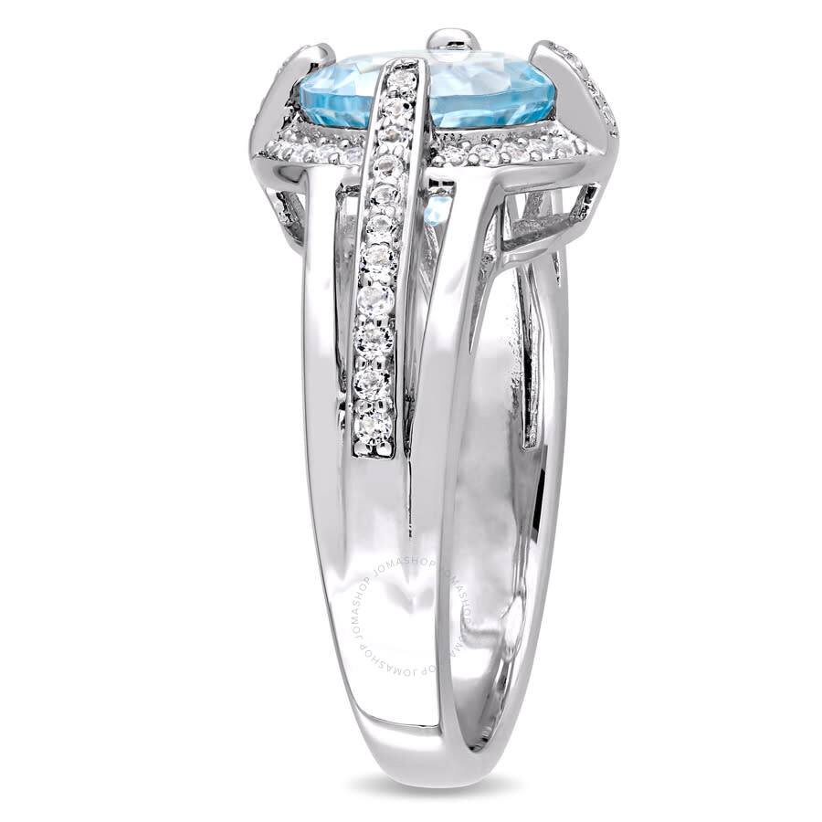 Shop Amour 3 3/4 Ct Tgw Blue And White Topaz Halo Split Shank Ring In Sterling Silver