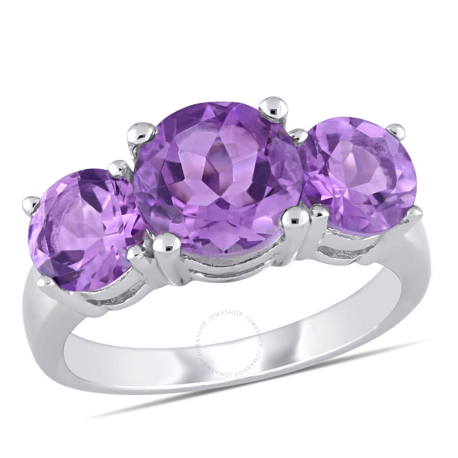 Shop Amour 3 3/8 Ct Tgw Amethyst 3-stone Ring In Sterling Silver In White