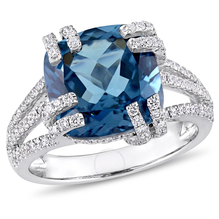 Shop Amour 7 1/3 Ct Tgw London Blue Topaz And 3/4 Ct Tw Diamond Cocktail Ring In 14k White Gold