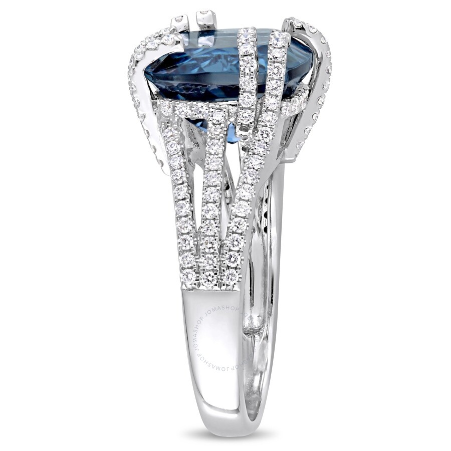 Amour 7 1/3 Ct Tgw London Blue Topaz And 3/4 Ct Tw Diamond Cocktail Ring In 14k White Gold In White