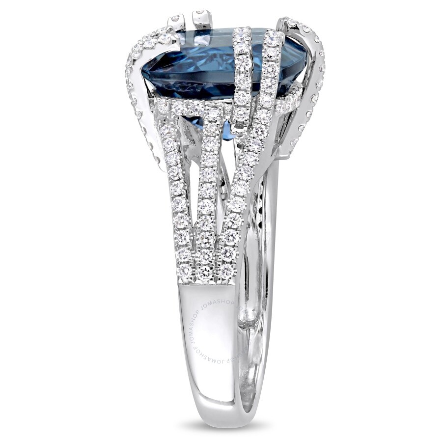 Shop Amour 7 1/3 Ct Tgw London Blue Topaz And 3/4 Ct Tw Diamond Cocktail Ring In 14k White Gold