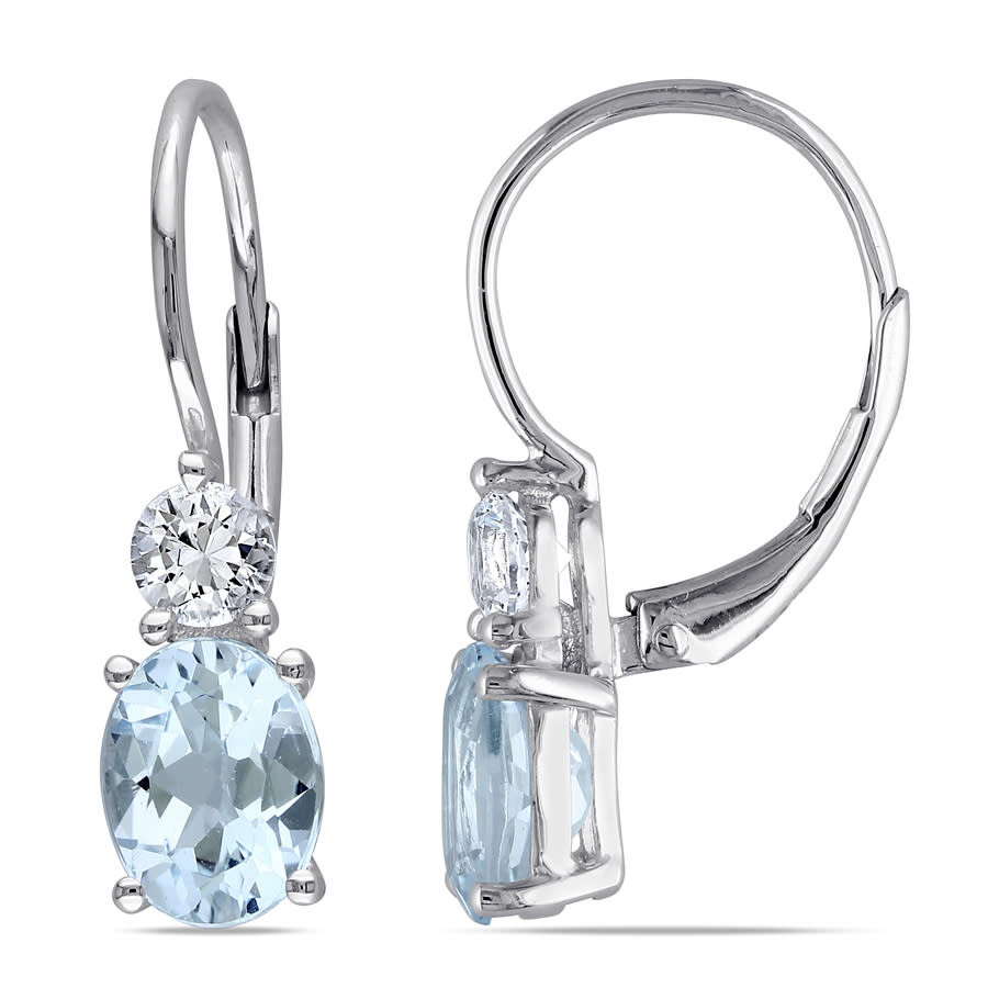 Amour 3 4/5 Ct Tgw Blue Topaz And Created White Sapphire Leverback Earrings In Sterling Silver In White