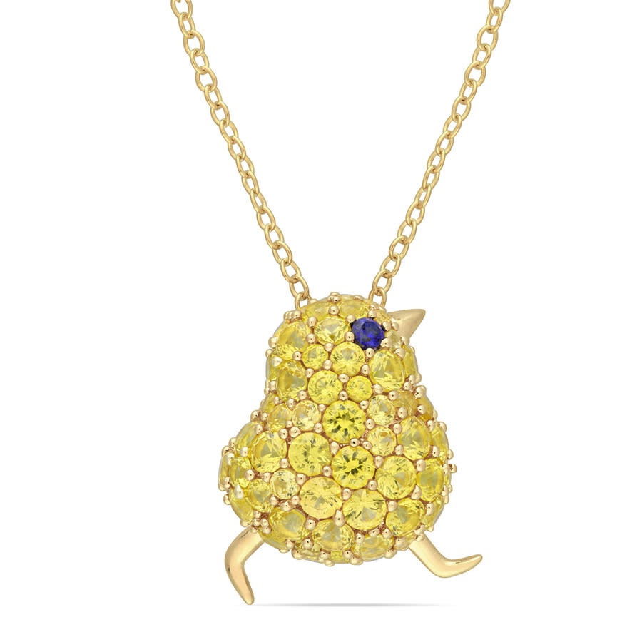 Shop Amour 3 Ct Tgw Created Blue And Yellow Sapphire Chick Necklace In Yellow Plated Sterling Silver