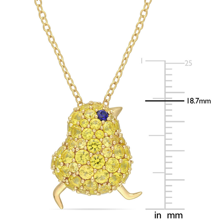 Amour 3 Ct Tgw Created Blue And Yellow Sapphire Chick Necklace In Yellow Plated Sterling Silver In Yellow