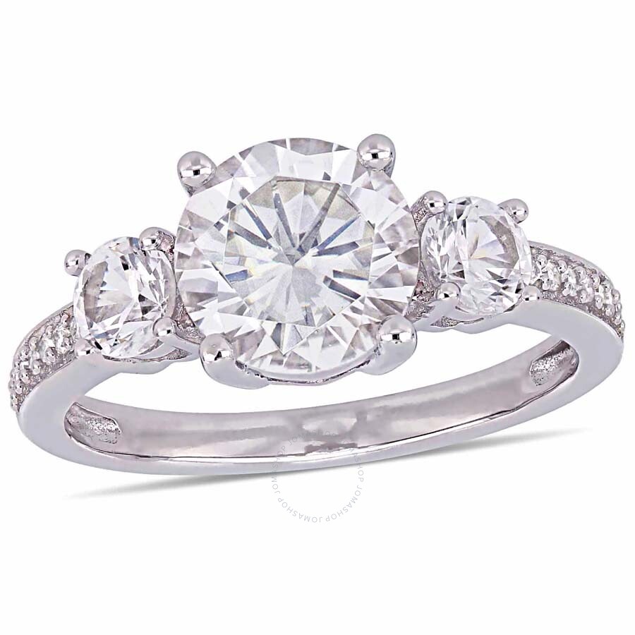 Amour 3 Ct Tgw Created White Sapphire And Diamond Three Stone Ring In 10k White Gold In Gold / Gold Tone / White
