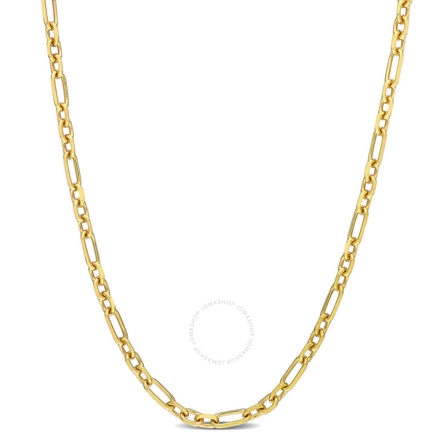 Amour 3mm Diamond Cut Figaro Chain Necklace In Yellow Plated Sterling Silver In Yellow