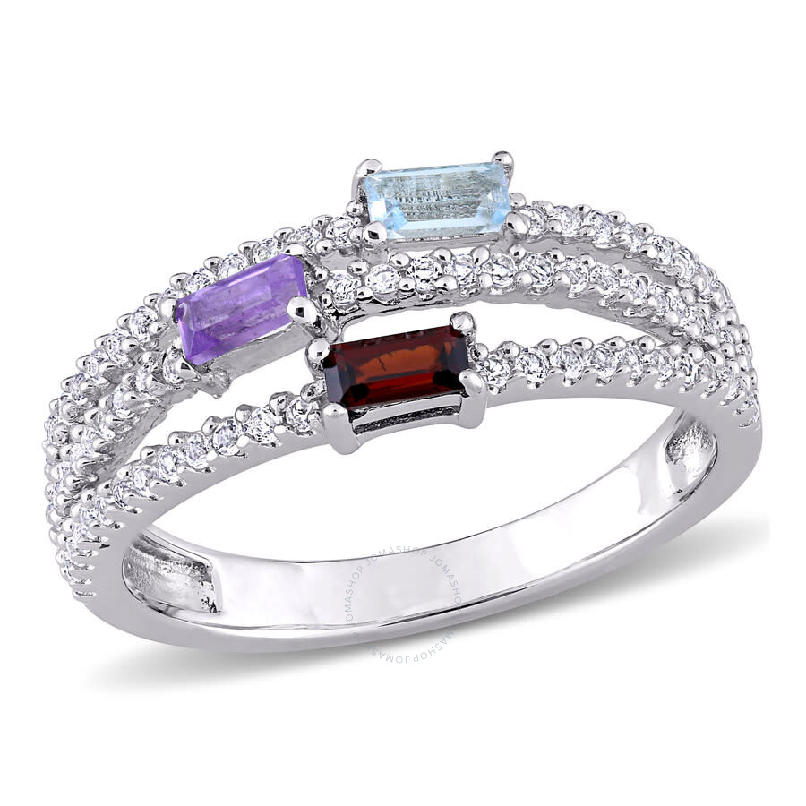 Shop Amour 3/4 Ct Tgw Multi-gemstone Split-shank Ring In Sterling Silver In White