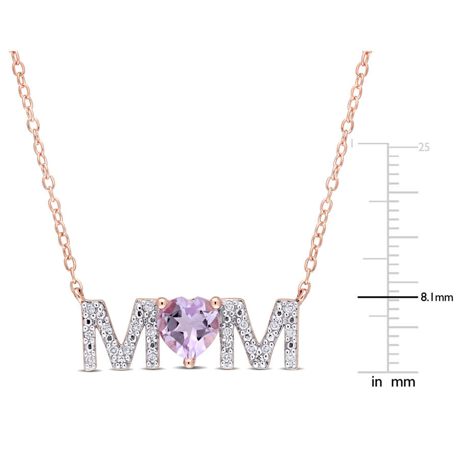 Amour 3/5 Ct Tgw Heart Rose De France And 1/10 Ct Tdw Diamond "mom In Pendant With Chain In Rose Pla In Pink