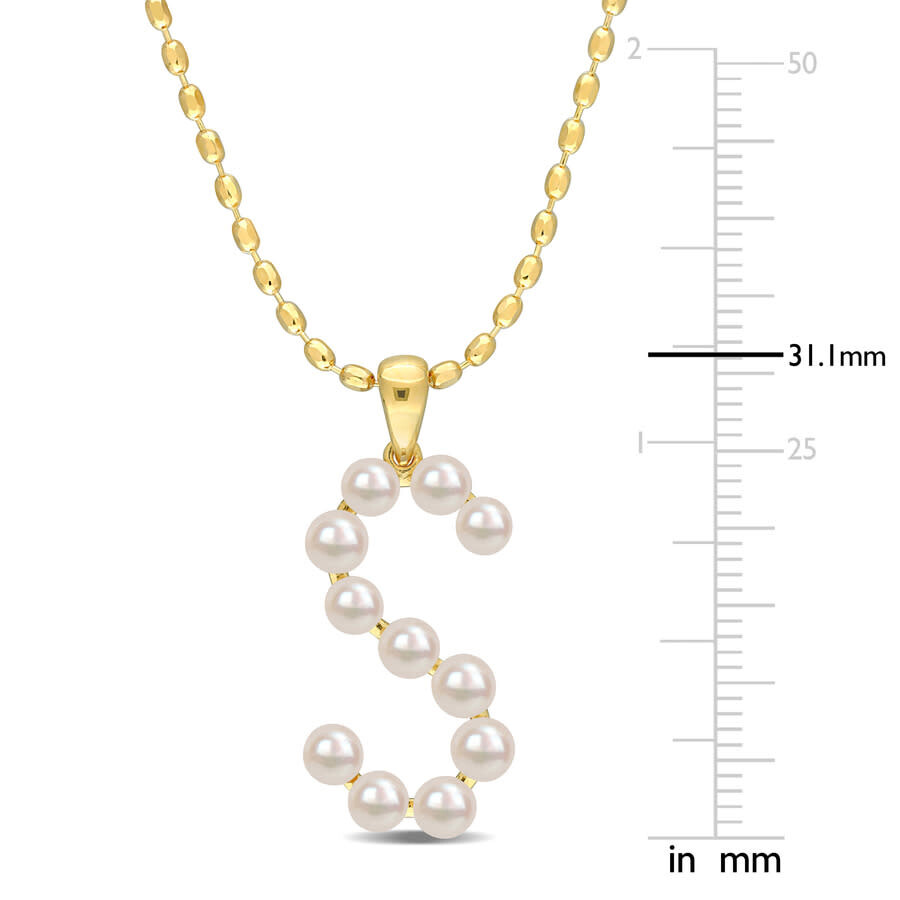 Amour 3.5-4mm Freshwater Cultured Pearl Initial Pendant With Chain In Yellow Plated Sterling Silver In Yellow