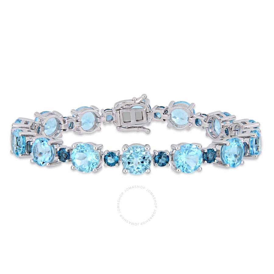 Shop Amour 37 1/10 Ct Tgw Sky-blue Topaz And London-blue Topaz Tennis Bracelet In Sterling Silver In Blue / Silver