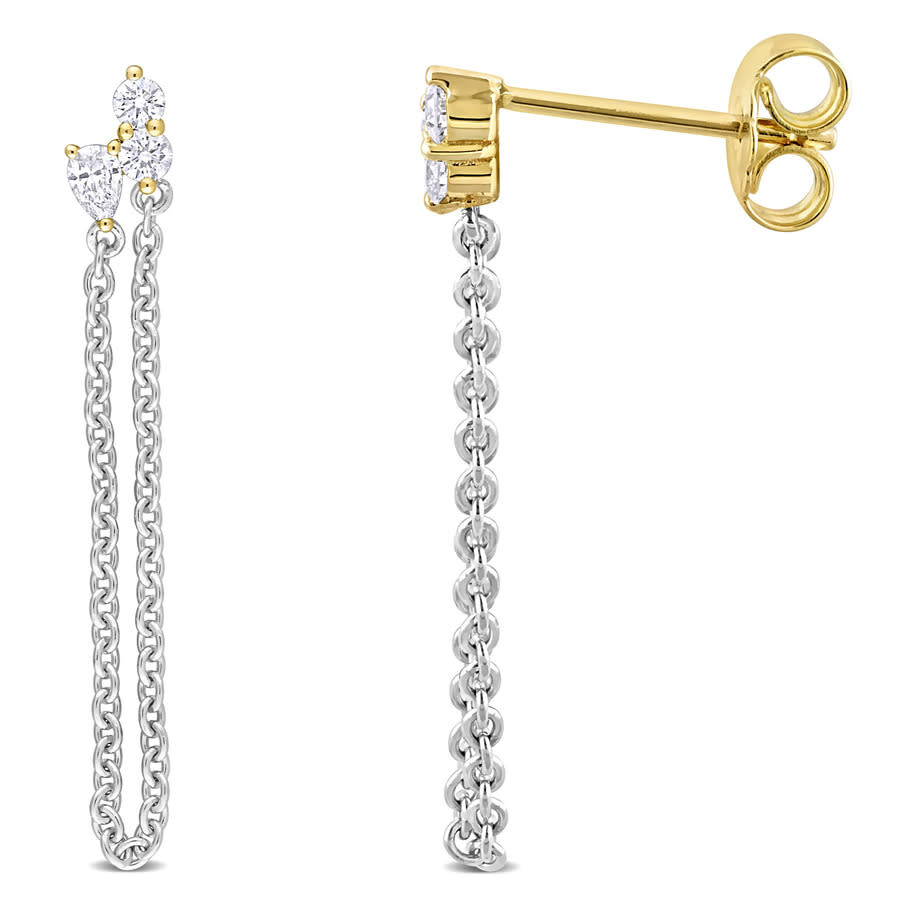 Amour 3/8CT TDW Pear and Roundshaped Diamonds Chain Loop Drop Earrings