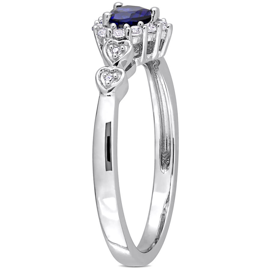 Amour 3/8 Ct Tgw Created Blue Sapphire White Sapphire And Diamond Accent Halo Heart Ring In Sterling In White