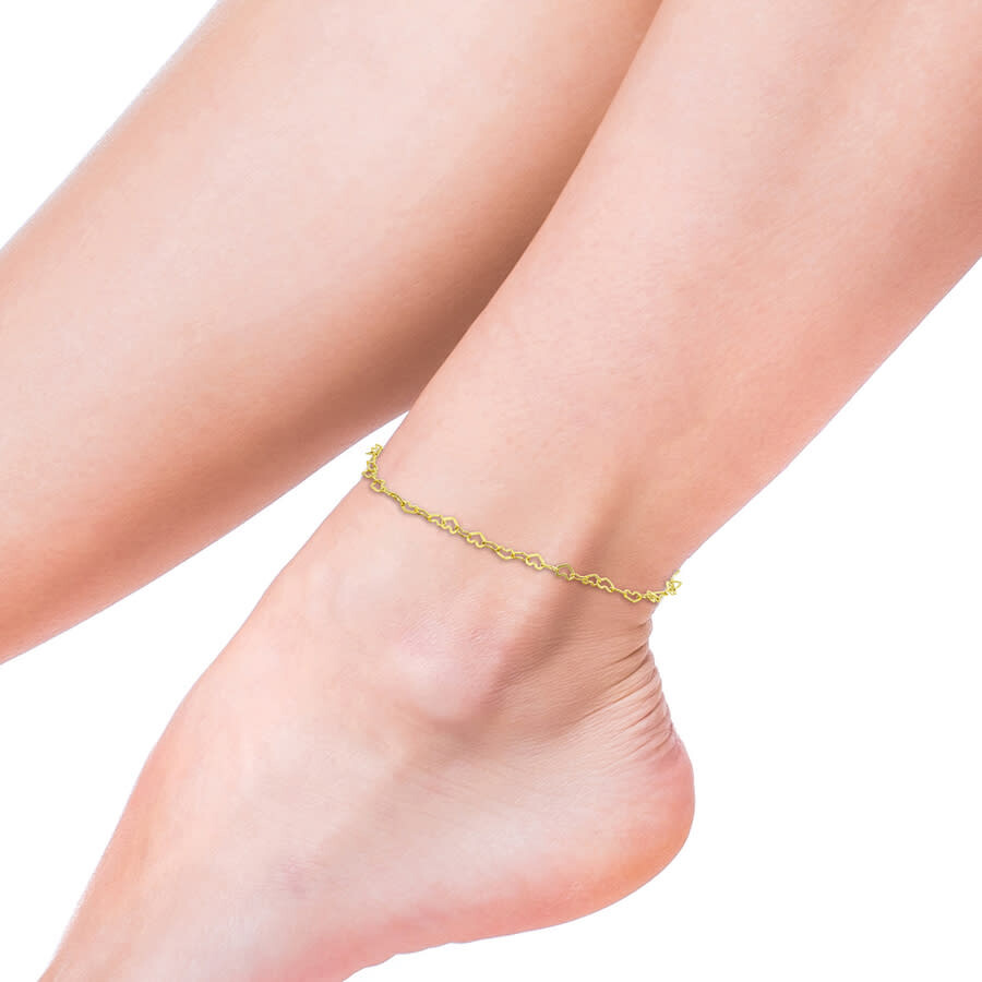 Amour 3mm Heart Link Anklet In 14k Gold - 9 In. In Yellow