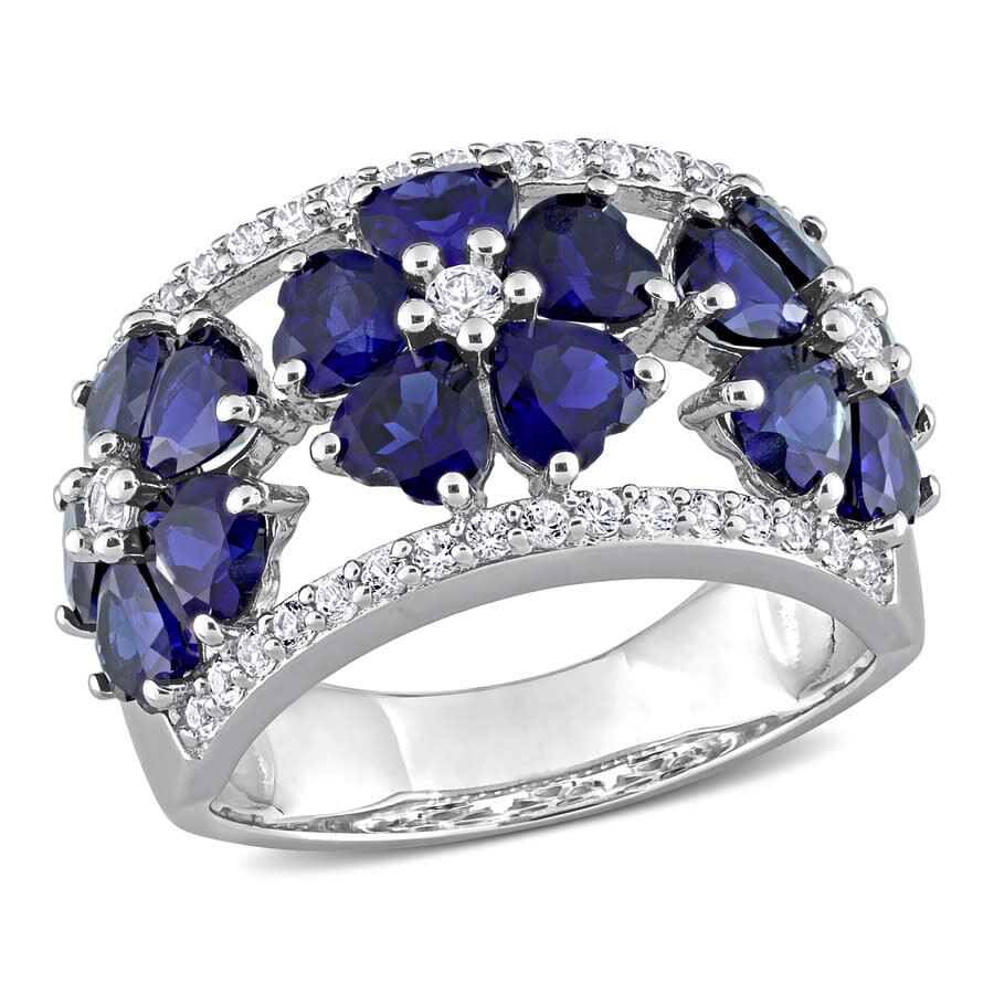 Shop Amour 4 1/2 Ct Tgw Created Blue And White Sapphire Floral Ring In Sterling Silver