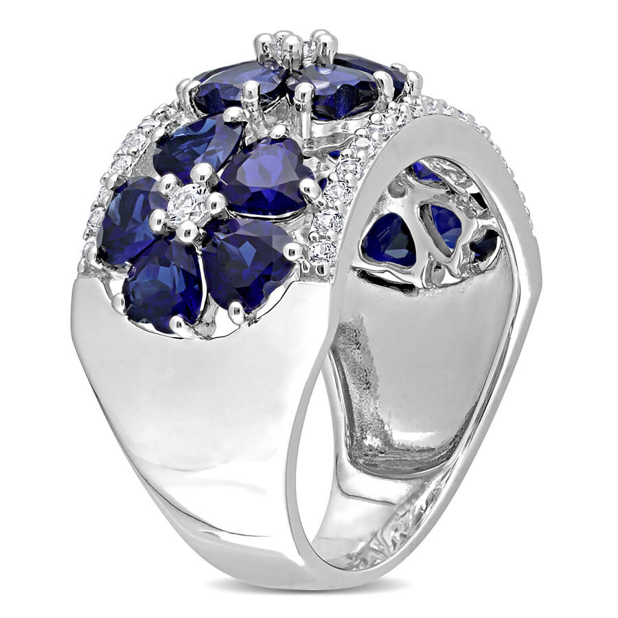 Amour 4 1/2 Ct Tgw Created Blue And White Sapphire Floral Ring In Sterling Silver In White