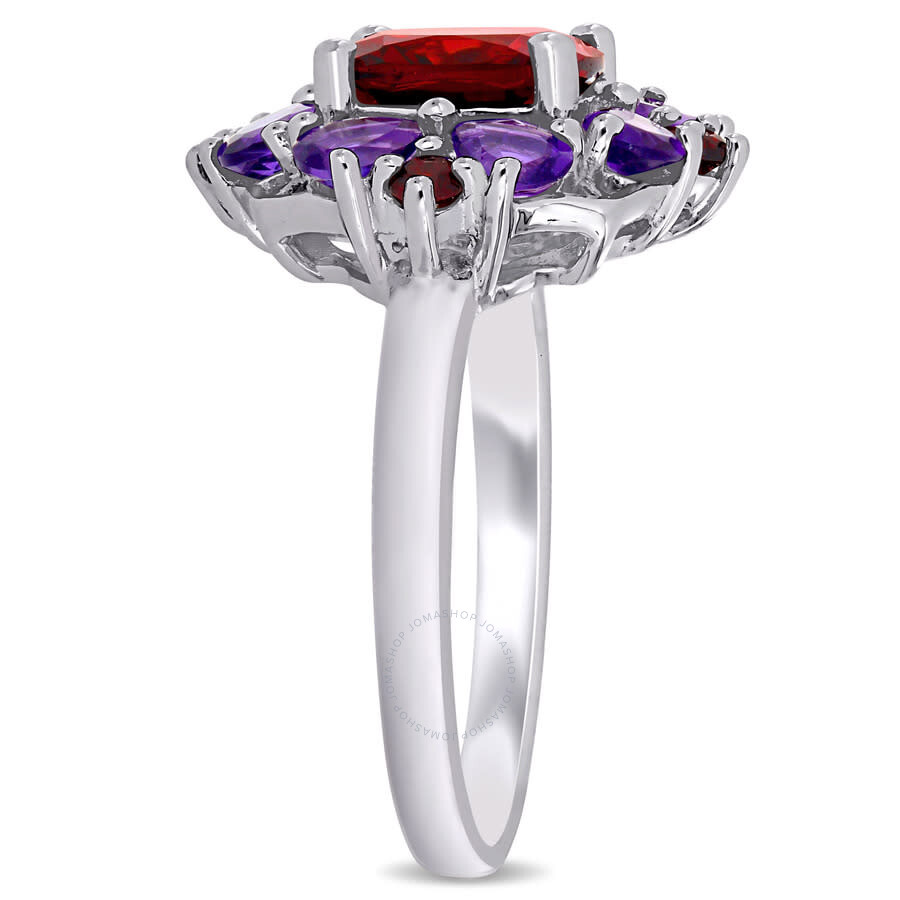 Amour 4 2/5 Ct Tgw Garnet And African Amethyst Quatrefoil Floral Ring In Sterling Silver In White