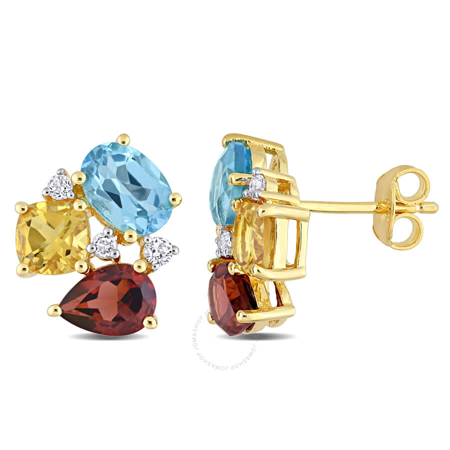 Amour 4 7/8 Ct Tgw Multi-color Gemstone Stud Earrings In Yellow Plated Sterling Silver In Yellow