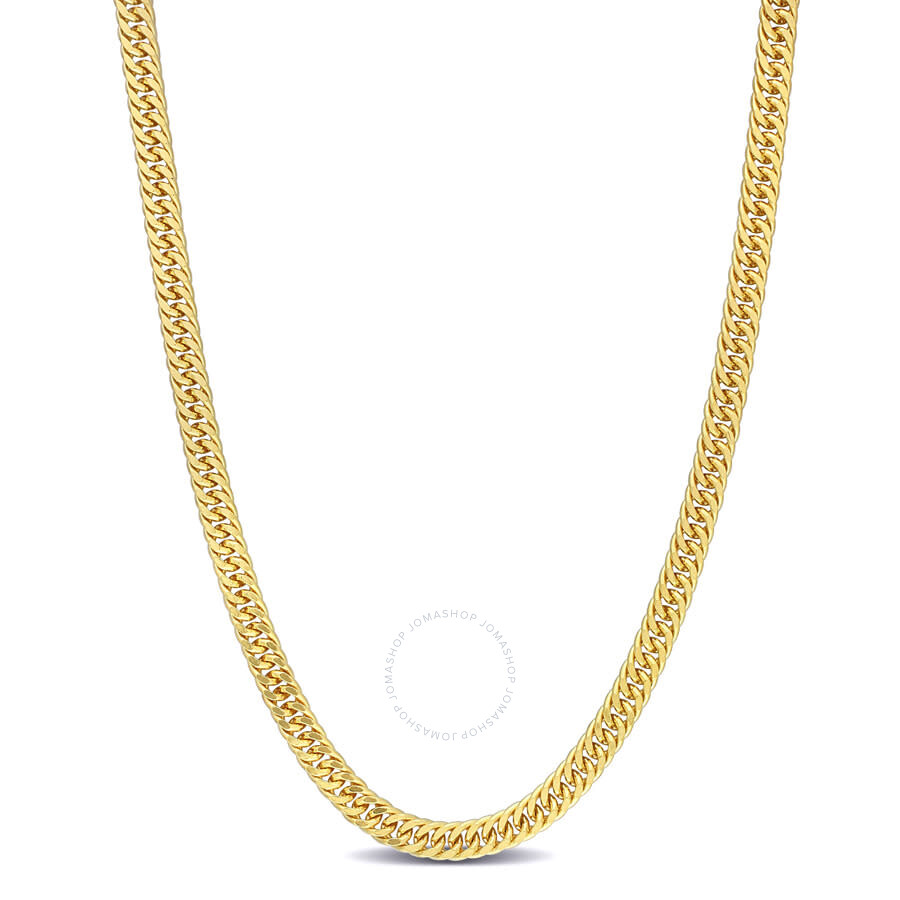 Amour Double Curb Link Chain Necklace In Yellow Plated Sterling Silver In Yellow