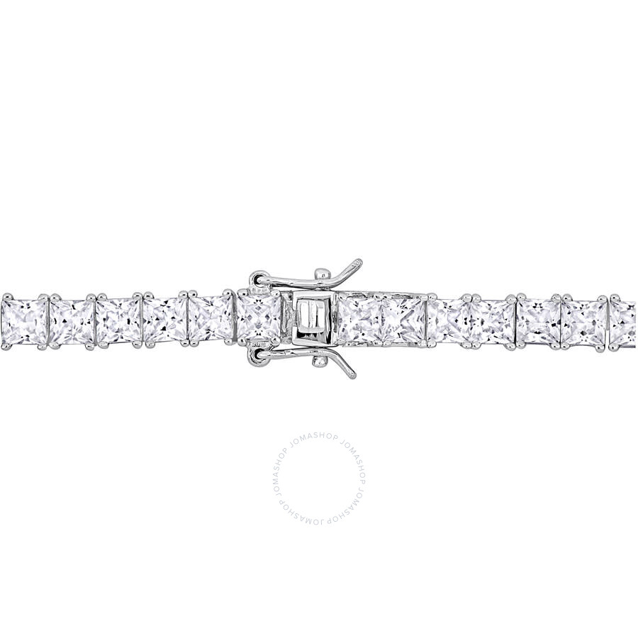 Amour 44 Ct Tgw Square Created White Sapphire Men's Tennis Necklace In Sterling Silver In White