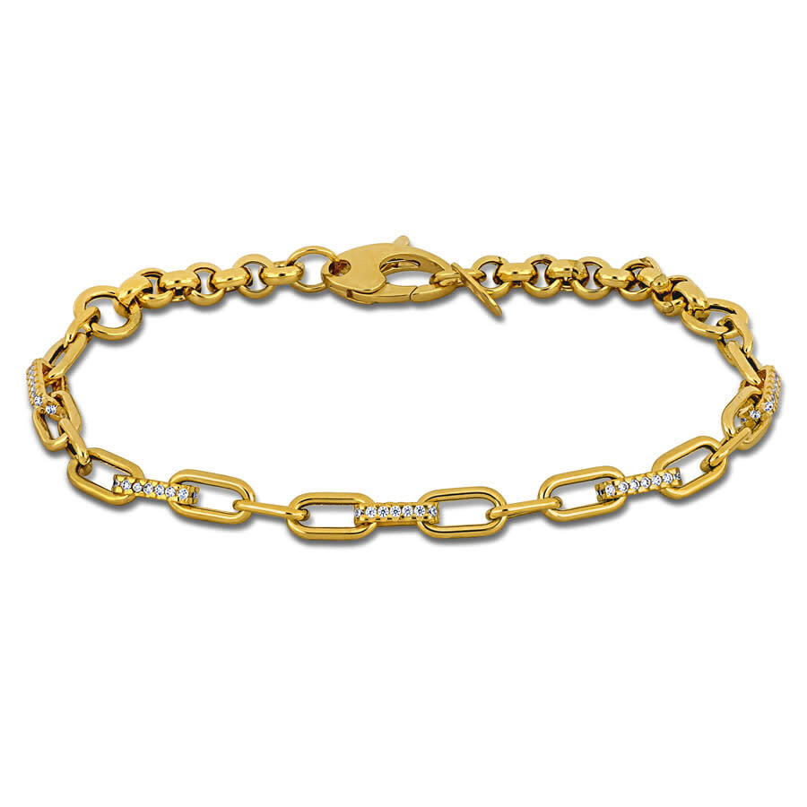 Amour 4/5 Ct Tgw Cubic Zirconia Rectangular Rolo Link Bracelet In 14k Yellow Gold -7.5 In In Yellow