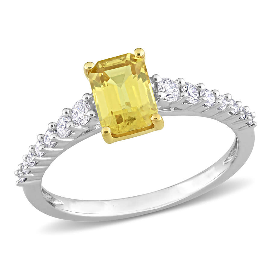 Amour 4/5 Ct Tgw Yellow Sapphire And 1/3 Ct Tw Diamond Bridal Ring Set In 14k White Gold In White
