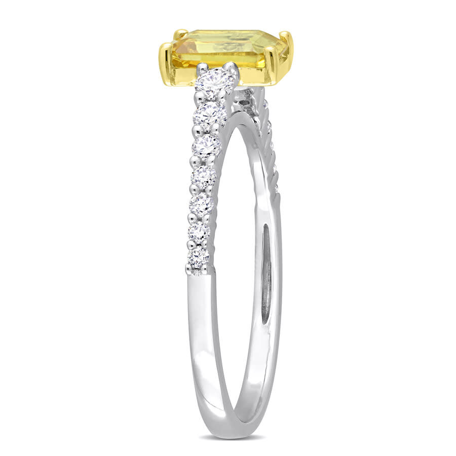 Amour 4/5 Ct Tgw Yellow Sapphire And 1/3 Ct Tw Diamond Bridal Ring Set In 14k White Gold In White