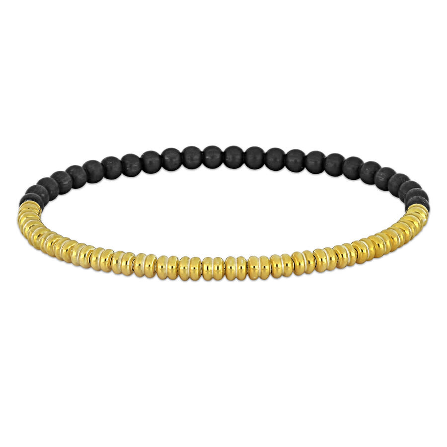 Amour 4mm Black Titanium Spring Bead Elastic Yellow Plated Sterling Silver Bracelet - 7.25 In In Yellow