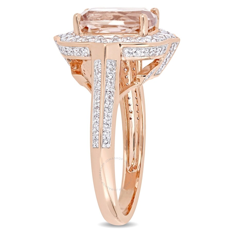 Amour Cushion-cut Morganite And 5/8 Ct Tw Diamond Halo Engagement Ring In 14k Rose Gold In Rose Gold-tone