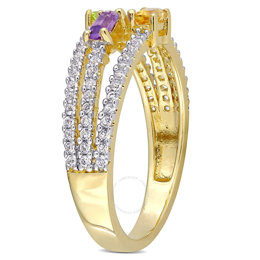 Amour 5/8 Ct Tgw Citrine Peridot Amethyst And White Topaz Spilt Shank Ring In Yellow Plated Sterling In Yellow
