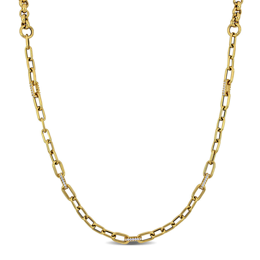 Amour 5/8 Ct Tgw Cubic Zircona Rectangular Rolo Link Necklace In 14k Yellow Gold - 18 In In Yellow