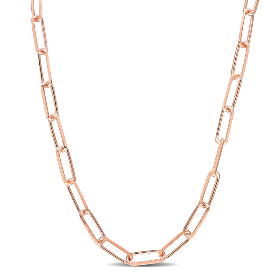 Amour 5mm Diamond Cut Paperclip Chain Necklace In Rose Plated Sterling Silver In Rose Gold-tone