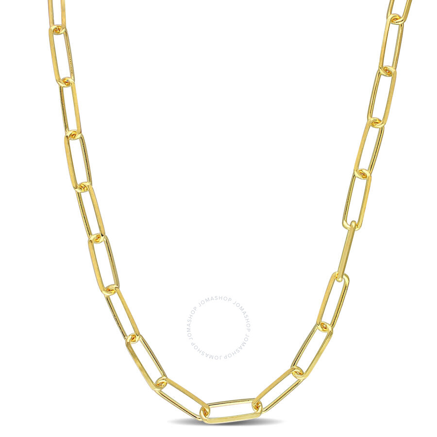 Shop Amour 5mm Diamond Cut Paperclip Chain Necklace In Yellow Plated Sterling Silver