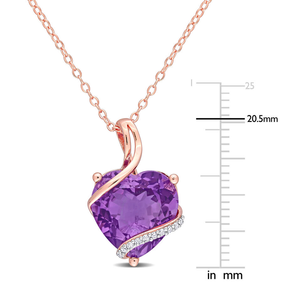 Shop Amour 6 1/2 Ct Tgw Amethyst And Diamond Accent Heart Pendant With Chain In Rose Plated Sterling Silv In Pink